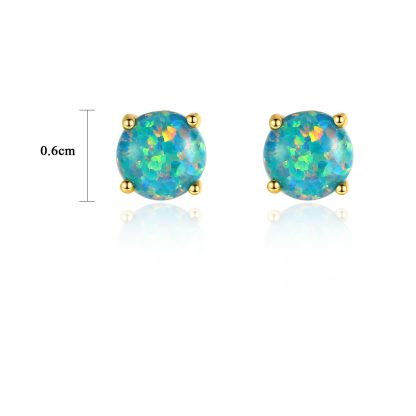 Simple Round Created Opal 925 Sterling Silver Stud Earrings