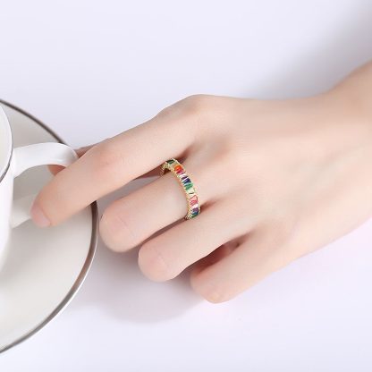Colorful CZ Rainbow 925 Sterling Silver Ring