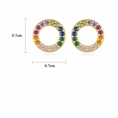 Rainbow Colorful CZ Circle 925 Sterling Silver Stud Earrings