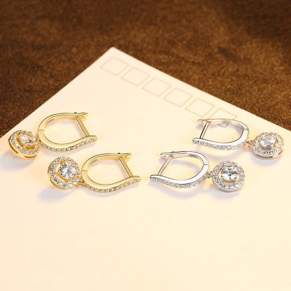 Elegant U Shape Round CZ 925 Sterling Silver Hoop Earrings