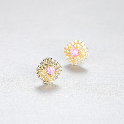 Classic CZ Geometry Rhombus 925 Sterling Silver Stud Earrings