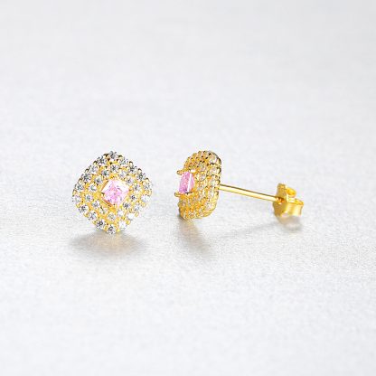 Classic CZ Geometry Rhombus 925 Sterling Silver Stud Earrings