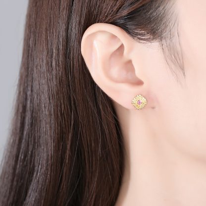 Classic CZ Geometry Rhombus 925 Sterling Silver Stud Earrings