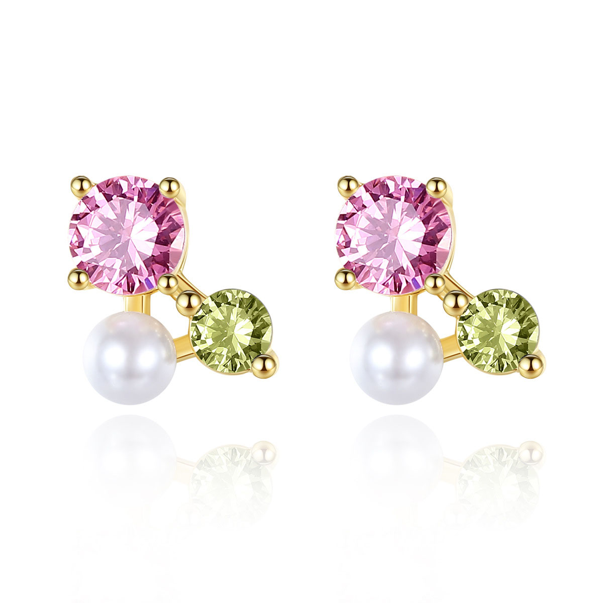 New CZ Shell Pearl Triangle 925 Sterling Silver Stud Earrings