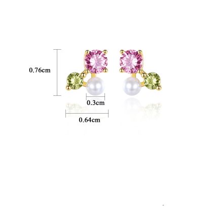 New CZ Shell Pearl Triangle 925 Sterling Silver Stud Earrings