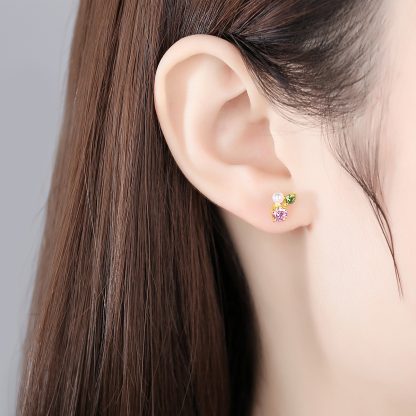 New CZ Shell Pearl Triangle 925 Sterling Silver Stud Earrings