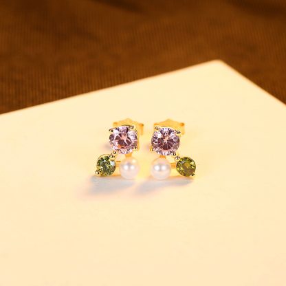 New CZ Shell Pearl Triangle 925 Sterling Silver Stud Earrings