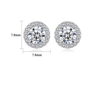 Women Moissanite CZ Sunshine Round 925 Sterling Silver Stud Earrings