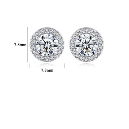 Women Moissanite CZ Sunshine Round 925 Sterling Silver Stud Earrings