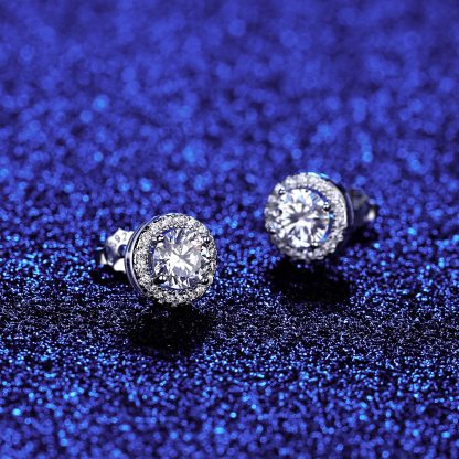 Women Moissanite CZ Sunshine Round 925 Sterling Silver Stud Earrings