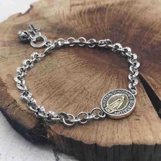 Men’s Vantage Coin Cross Crown 925 Sterling Silver Curb Bracelet