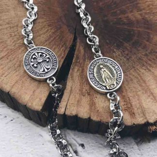 Men’s Vantage Coin Cross Crown 925 Sterling Silver Curb Bracelet
