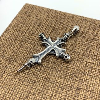 Vintage Men’s Skull Cross Sword Solid 925 Sterling Silver DIY Pendant