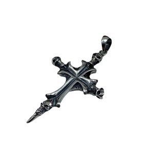 Vintage Men’s Skull Cross Sword Solid 925 Sterling Silver DIY Pendant