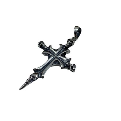 Vintage Men's Skull Cross Sword Solid 925 Sterling Silver DIY Pendant