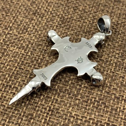 Vintage Men's Skull Cross Sword Solid 925 Sterling Silver DIY Pendant