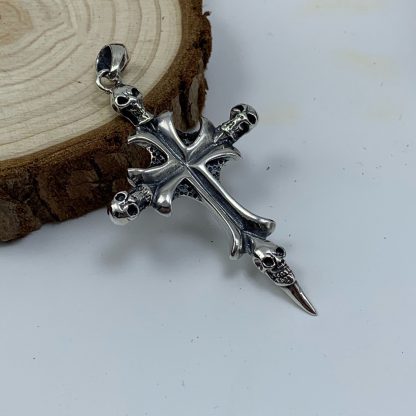 Vintage Men's Skull Cross Sword Solid 925 Sterling Silver DIY Pendant