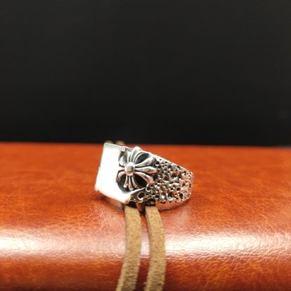 Classic Vintage Geometry Flower Cross 925 Sterling Silver Adjustable Ring