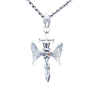 Men’s Gift CZ Skull Head Angel Wings 925 Sterling Silver Round DIY Pendant