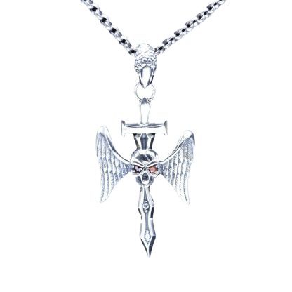 Men's Gift CZ Skull Head Angel Wings 925 Sterling Silver Round DIY Pendant