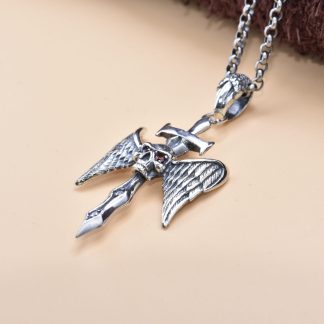 Men’s Gift CZ Skull Head Angel Wings 925 Sterling Silver Round DIY Pendant