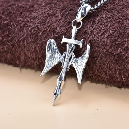 Men's Gift CZ Skull Head Angel Wings 925 Sterling Silver Round DIY Pendant