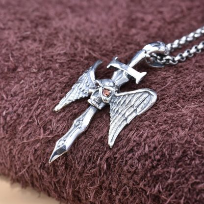 Men's Gift CZ Skull Head Angel Wings 925 Sterling Silver Round DIY Pendant