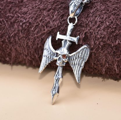 Men's Gift CZ Skull Head Angel Wings 925 Sterling Silver Round DIY Pendant