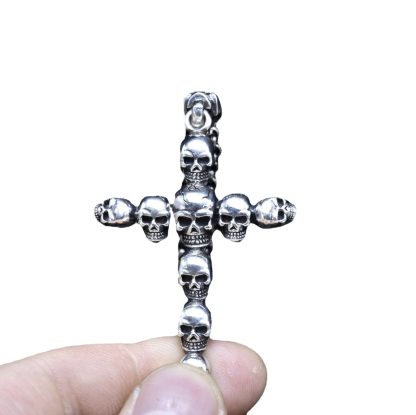 Men's Skull Head Cross Vintage 925 Sterling Silver DIY Pendant