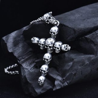 Men’s Skull Head Cross Vintage 925 Sterling Silver DIY Pendant