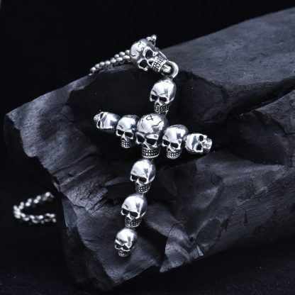 Men's Skull Head Cross Vintage 925 Sterling Silver DIY Pendant