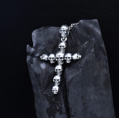 Men's Skull Head Cross Vintage 925 Sterling Silver DIY Pendant