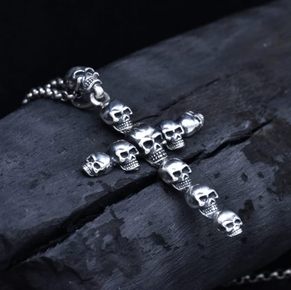 Men's Skull Head Cross Vintage 925 Sterling Silver DIY Pendant