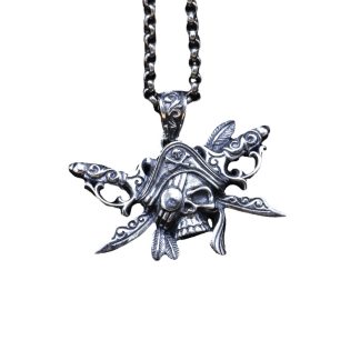 Men’s Vintage Skull Pirates Knife Sword 925 Sterling Silver DIY Pendant