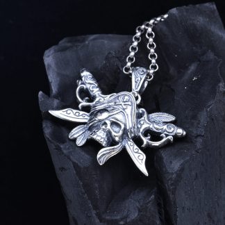 Men’s Vintage Skull Pirates Knife Sword 925 Sterling Silver DIY Pendant