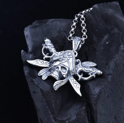 Men's Vintage Skull Pirates Knife Sword 925 Sterling Silver DIY Pendant