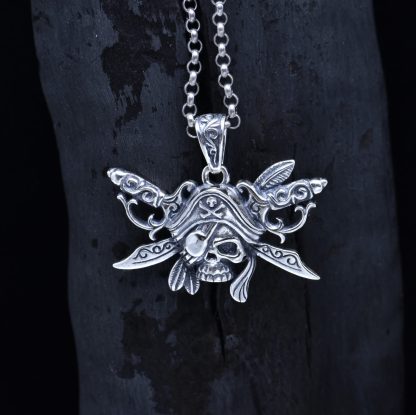 Men's Vintage Skull Pirates Knife Sword 925 Sterling Silver DIY Pendant