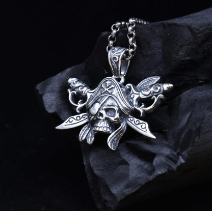 Men's Vintage Skull Pirates Knife Sword 925 Sterling Silver DIY Pendant