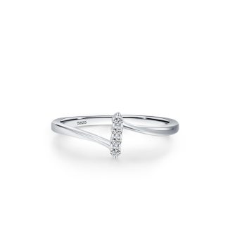 Simple Round CZ Lines Number 1 925 Sterling Silver Adjustable Ring
