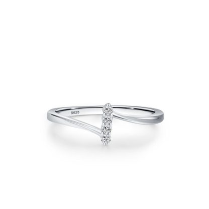 Simple Round CZ Lines Number 1 925 Sterling Silver Adjustable Ring