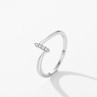 Simple Round CZ Lines Number 1 925 Sterling Silver Adjustable Ring
