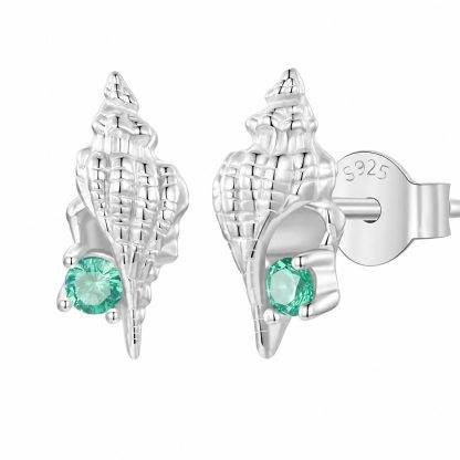 Ocean Summer Vacation Conch Shell 925 Sterling Silver Plated Stud Earrings