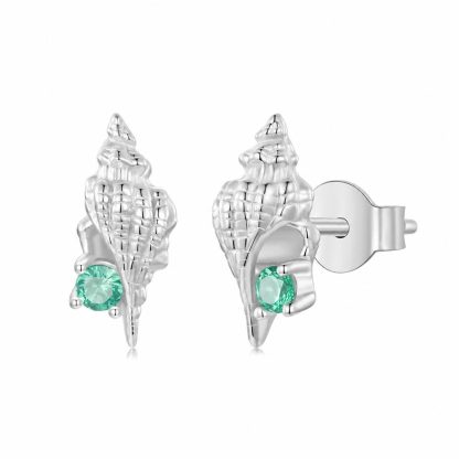 Ocean Summer Vacation Conch Shell 925 Sterling Silver Plated Stud Earrings
