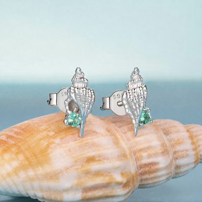 Ocean Summer Vacation Conch Shell 925 Sterling Silver Plated Stud Earrings