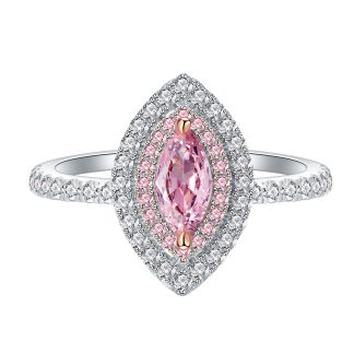 Pink Marquise Eye Shape Rose gold-plated Prongs Micro Setting Cubic Zirconia 925 Sterling Silver Halo Statement Band Ring