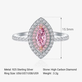 Pink Marquise Eye Shape Rose gold-plated Prongs Micro Setting Cubic Zirconia 925 Sterling Silver Halo Statement Band Ring