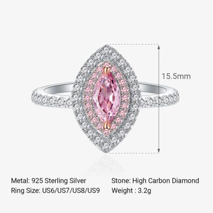 Pink Marquise Eye Shape Rose gold-plated Prongs Micro Setting Cubic Zirconia 925 Sterling Silver Halo Statement Band Ring
