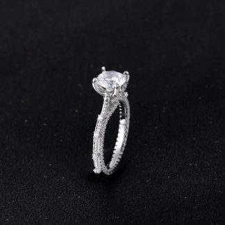 Round Brilliant Cut High Carbon Stone Center Stone Micro 925 Sterling Silver Ring