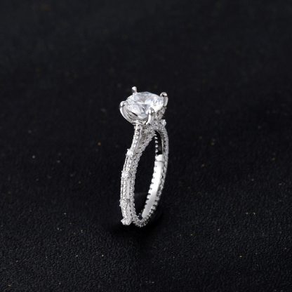 Round Brilliant Cut High Carbon Stone Center Stone Micro 925 Sterling Silver Ring
