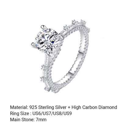 Round Brilliant Cut High Carbon Stone Center Stone Micro 925 Sterling Silver Ring